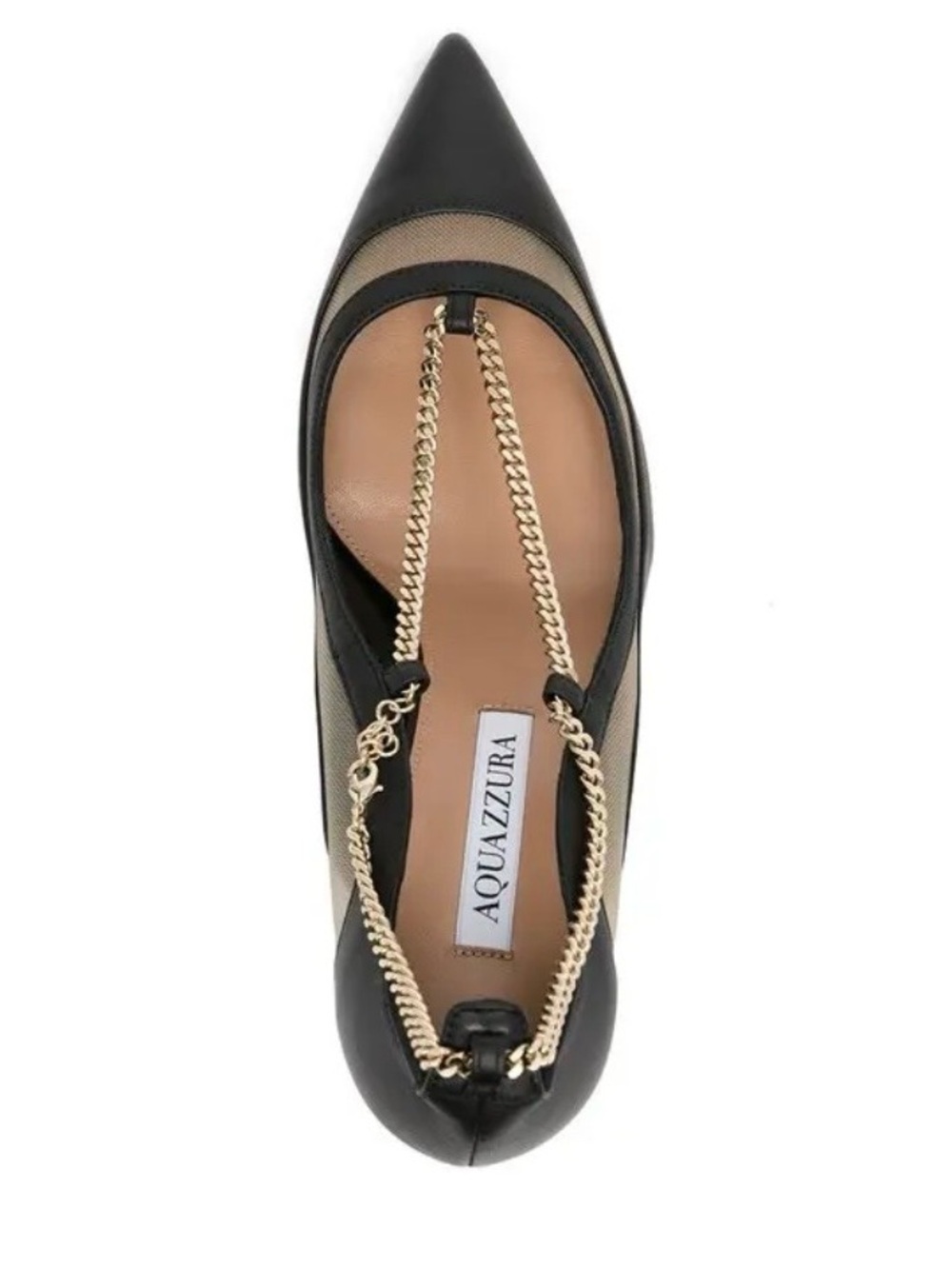 Aquazzura Leather Chain Detail Black Pointed Toe Pumps